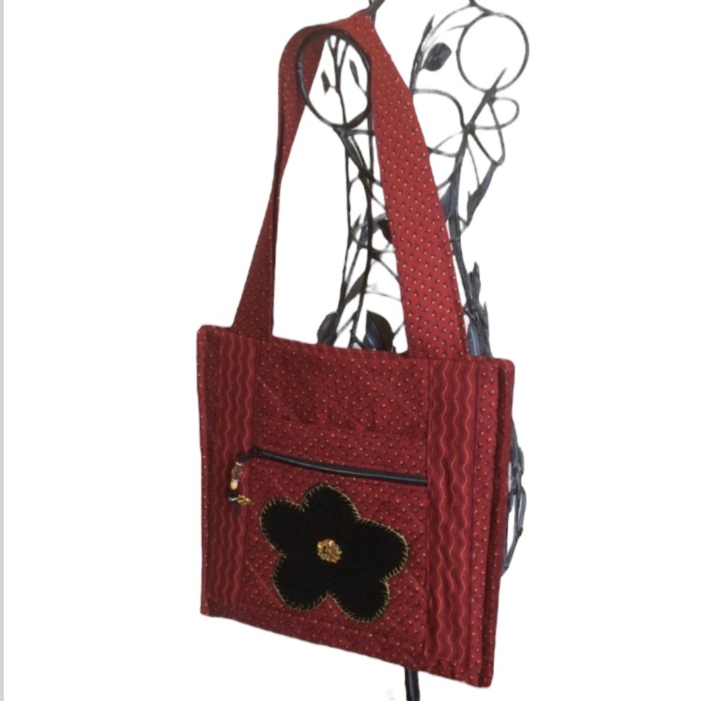 Handmade Red Quilted Shoulder Book or IPad Bag-New!